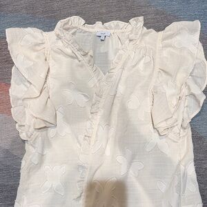 Cream Ruffle Sleeve Women's Top